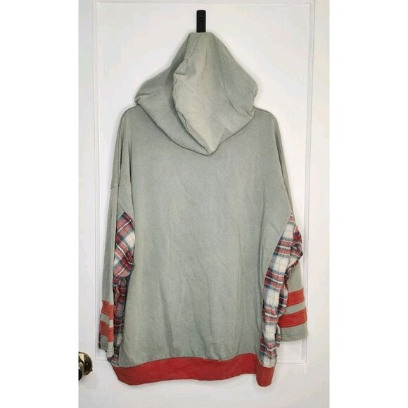 Easel Clothing Star Patch Mineral Washed Hoodie Pullover Sage Plaid Detail 1X - Picture 2 of 7